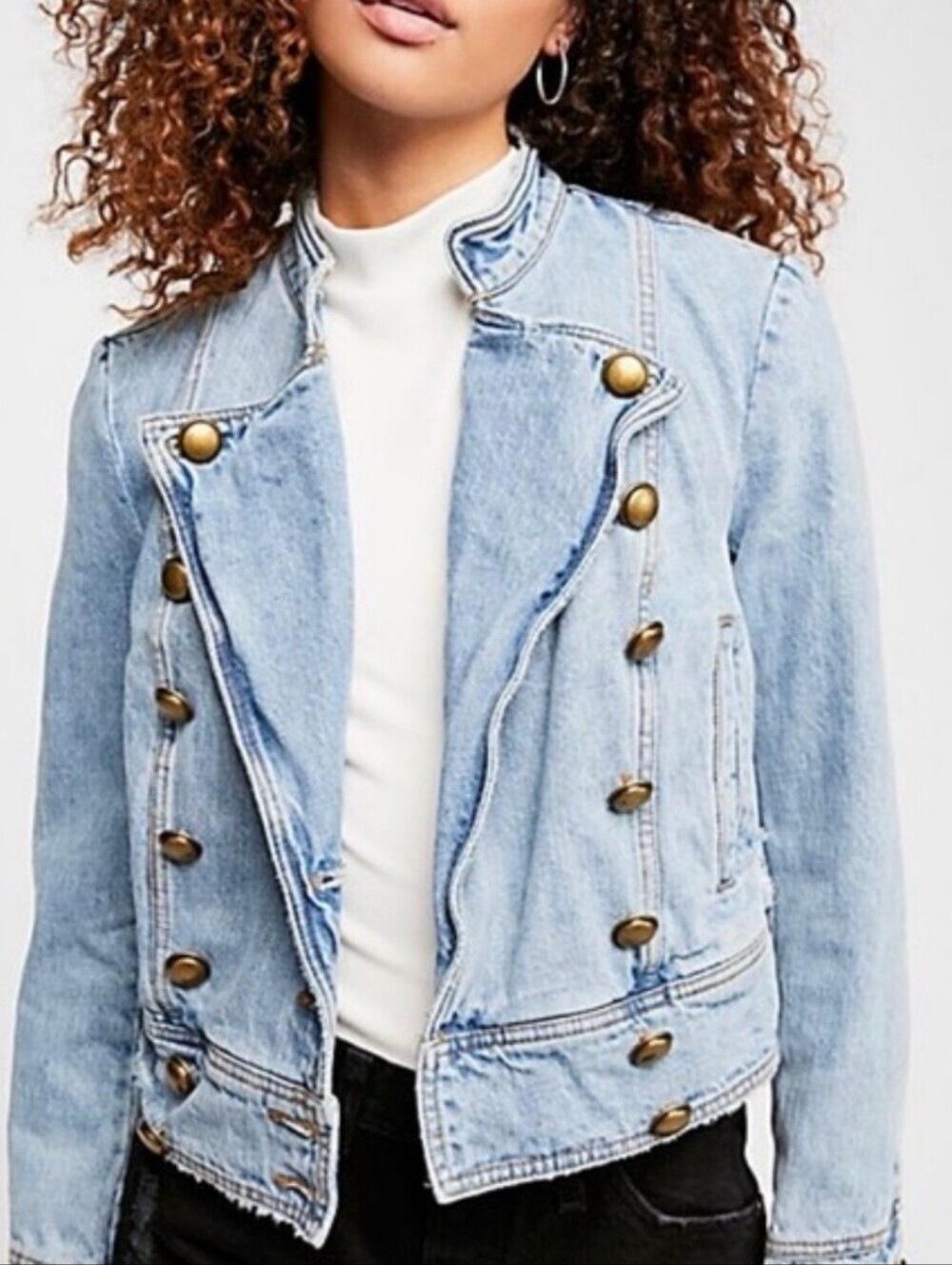 Free People Light Blue Denim Military-Style Jacket